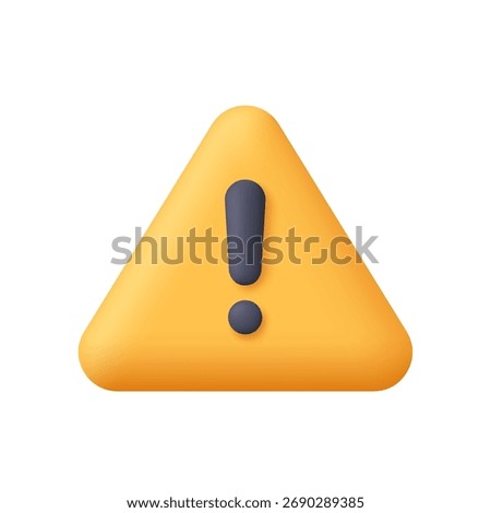 Yellow warning triangle with a black exclamation mark. Safety, security, hazard, caution, danger, risk, alert and attention concept. 3d vector icon. Cartoon minimal style.