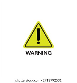Ícone de triângulo de aviso amarelo com ponto de exclamação e texto de aviso em plano de fundo branco, ideal para alertas de segurança, sinais de cuidado e gráficos de risco.