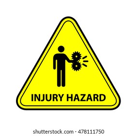 A yellow warning triangle sign: Machinery Equipment Injury Hazard