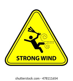 A yellow warning triangle sign: Strong Wind