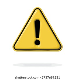 Yellow Warning Triangle Vector with 3D Glossy Effect: Exclamation Mark Icon Symbolizing Danger, Alert, Caution, Web Error, Construction Safety, Hazard and Risk Awareness Isolated on White Background.