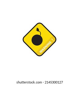 Aviso amarillo, icono de la bomba, ilustración vectorial. Diseño plano. ilustración de icono de bomba vectorial aislada en fondo blanco, icono de bomba Eps10. iconos de bomba diseño gráfico símbolos vectores.