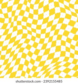 yellow warped pixelated checkerboard pattern. Seamless vector