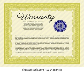 Yellow Warranty. With background. Money Pattern. Customizable, Easy to edit and change colors. 