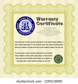 Yellow Warranty. With background. Vector illustration. Retro design. 