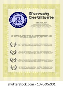 Yellow Warranty Certificate template. With background. Customizable, Easy to edit and change colors. Good design. 
