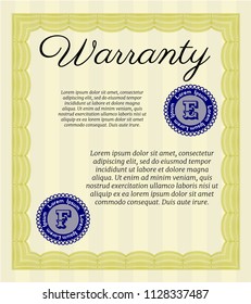 Yellow Warranty Certificate template. Complex background. Vector illustration. Beauty design. 