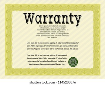 Yellow Warranty Certificate template. Complex background. Good design. Vector illustration. 