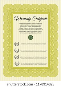Yellow Warranty Certificate template. With complex linear background. Good design. Customizable, Easy to edit and change colors. 