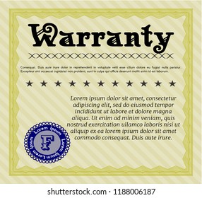 Yellow Warranty Certificate template. With complex background. Detailed. Retro design. 