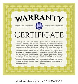 Yellow Warranty Certificate template. With complex linear background. Money design. Vector illustration. 