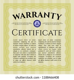 Yellow Warranty Certificate template. Complex background. Detailed. Money Pattern. 