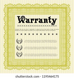 Yellow Warranty Certificate template. With complex background. Vector illustration. Cordial design. 