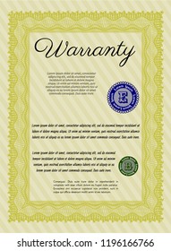 Yellow Warranty Certificate template. Complex background. Customizable, Easy to edit and change colors. Perfect design. 