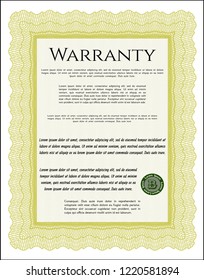 Yellow Warranty Certificate template. With complex background. Superior design. Customizable, Easy to edit and change colors. 