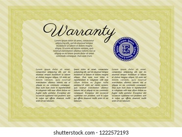 Yellow Warranty Certificate template. With complex background. Detailed. Superior design. 