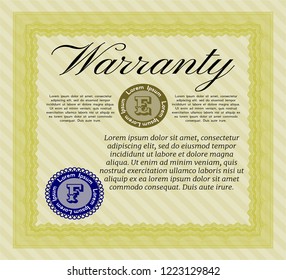Yellow Warranty Certificate template. With complex background. Customizable, Easy to edit and change colors. Artistry design. 