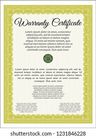Yellow Warranty Certificate template. With complex linear background. Customizable, Easy to edit and change colors. Nice design. 