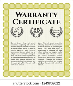 Yellow Warranty Certificate template. With complex linear background. Detailed. Beauty design. 