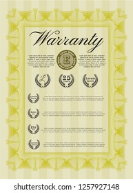 Yellow Warranty Certificate template. With complex linear background. Customizable, Easy to edit and change colors. Superior design. 
