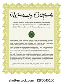 Yellow Warranty Certificate template. With complex background. Detailed. Beauty design. 