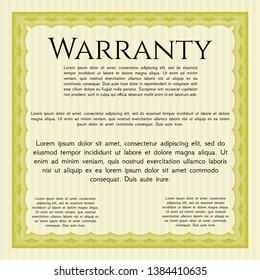 Yellow Warranty Certificate template. With complex background. Retro design. Vector illustration. 