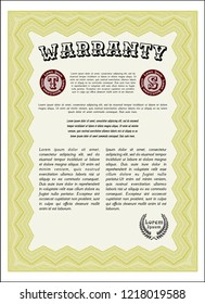 Yellow Warranty Certificate template. Customizable, Easy to edit and change colors. With linear background. Beauty design. 