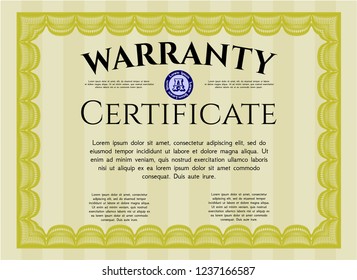 Yellow Warranty Certificate template. Customizable, Easy to edit and change colors. Printer friendly. Excellent design. 
