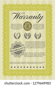Yellow Warranty Certificate template. Customizable, Easy to edit and change colors. Printer friendly. Artistry design. 
