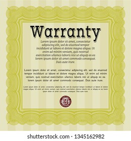 Yellow Warranty Certificate template. Customizable, Easy to edit and change colors. With complex linear background. Retro design. 