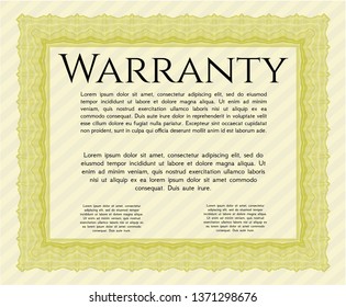 Yellow Warranty Certificate template. Customizable, Easy to edit and change colors. With quality background. Good design. 