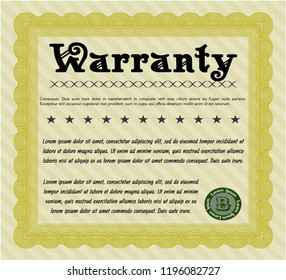 Yellow Warranty Certificate template. Detailed. With guilloche pattern and background. Good design. 