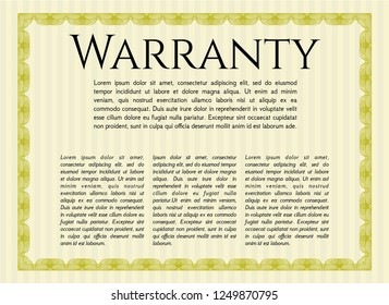 Yellow Warranty Certificate template. Detailed. Printer friendly. Modern design. 