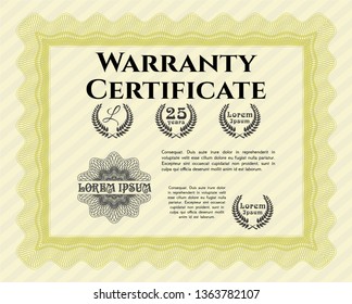 Yellow Warranty Certificate template. Detailed. With quality background. Modern design. 