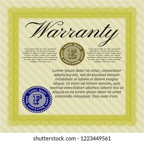 Yellow Warranty Certificate template. Elegant design. With guilloche pattern and background. Detailed. 