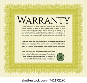 Yellow Warranty Certificate template. Excellent design. With guilloche pattern. Vector illustration. 