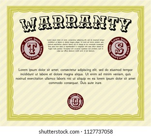 Yellow Warranty Certificate template. With guilloche pattern and background. Customizable, Easy to edit and change colors. Elegant design. 