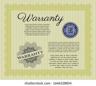 Yellow Warranty Certificate template. With guilloche pattern and background. Lovely design. Customizable, Easy to edit and change colors. 