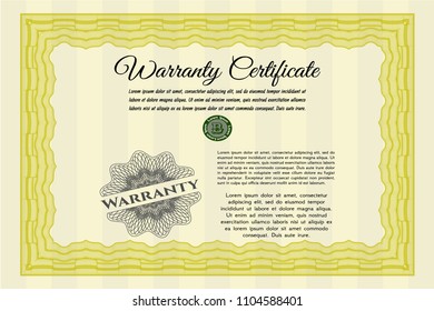 Yellow Warranty Certificate template. Lovely design. Customizable, Easy to edit and change colors. Easy to print. 