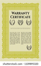  Yellow Warranty Certificate template. Printer friendly. Vector illustration. Nice design. 