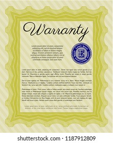 Yellow Warranty Certificate template. Printer friendly. Detailed. Good design. 