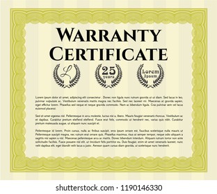 Yellow Warranty Certificate template. Printer friendly. Customizable, Easy to edit and change colors. Beauty design. 