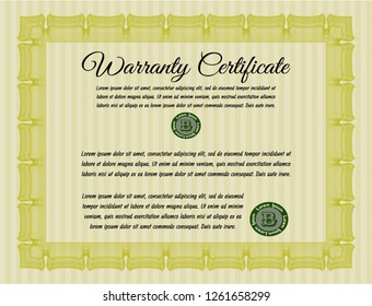 Yellow Warranty Certificate template. Printer friendly. Cordial design. Customizable, Easy to edit and change colors. 