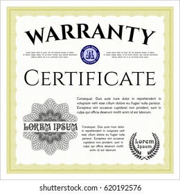 Yellow Warranty Certificate template. Printer friendly. Detailed. Modern design. 