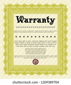 Yellow Warranty Certificate template. With quality background. Vector illustration. Elegant design. 