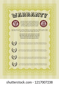 Yellow Warranty Certificate template. With quality background. Retro design. Vector illustration. 