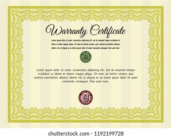 Yellow Warranty Certificate template. Retro design. Easy to print. Vector illustration. 