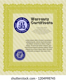 Yellow Warranty Certificate template. Retro design. Customizable, Easy to edit and change colors. With background. 