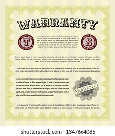 Yellow Warranty Certificate template. Sophisticated design. Customizable, Easy to edit and change colors. With linear background. 