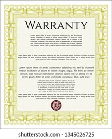 Yellow Warranty Certificate template. Superior design. With complex background. Detailed. 